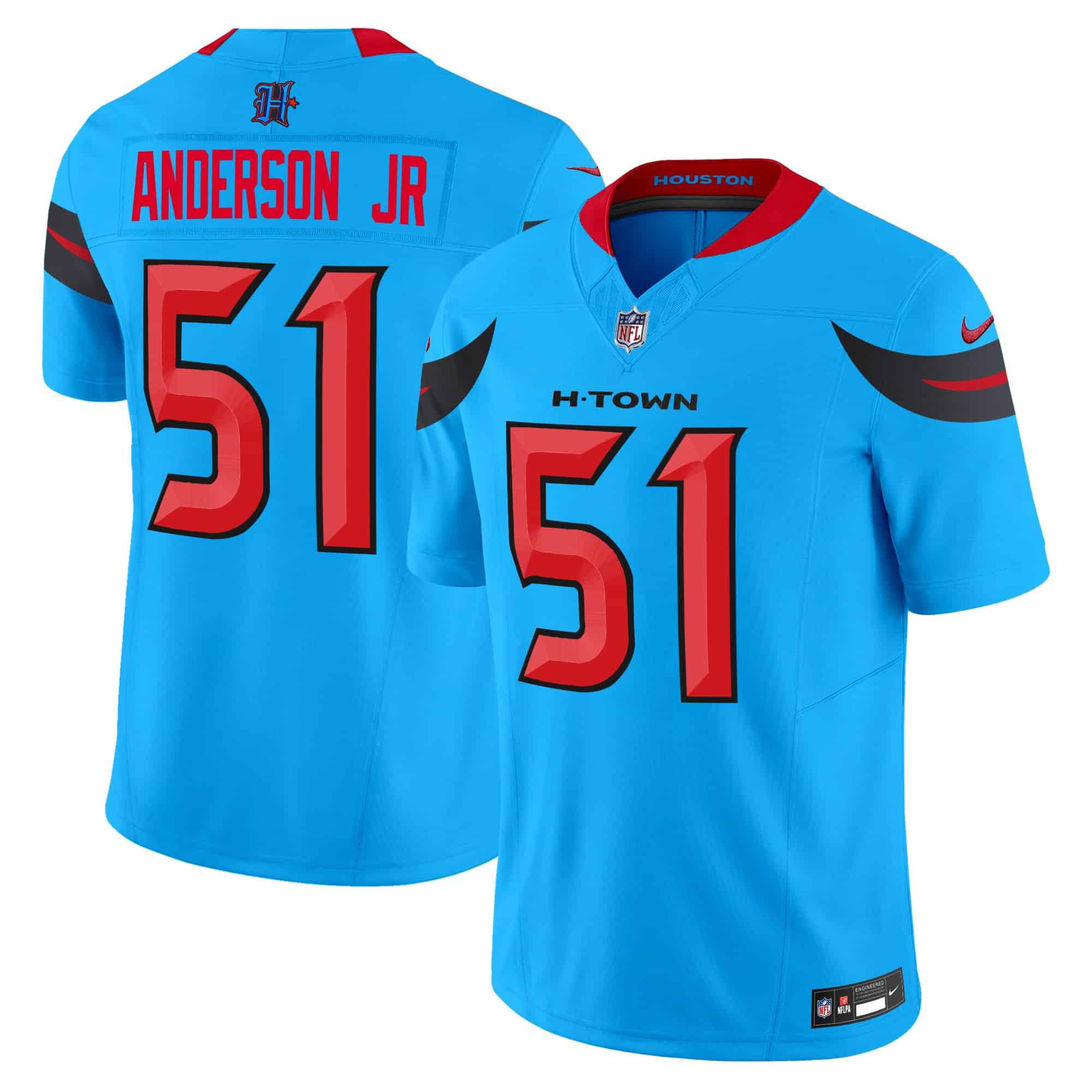 Men Houston Texans 51 Anderson jr Light Blue 2024 Nike Vapor Limited NFL Jersey